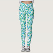 Custom White Snowdrops auf Soft Blue Floral Muster Leggings (Vorderseite)
