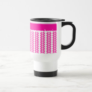 Custom White Travel Mug, Candy Pink Geometric Reisebecher