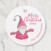Custom White und Pink Niedlich Gnome Frohe Weihnac Geschenkanhänger (Rückseite)
