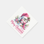 Custom White und Pink Niedlich Pinguin Frohe Weihn Serviette (Ecke)