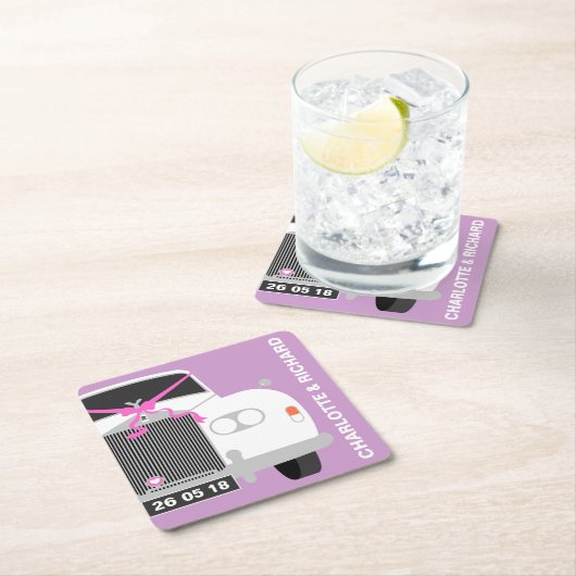 CUSTOM WHITE WEDD CAR LIMO DATE RECHTECKIGER PAPPUNTERSETZER (Vor Ort)