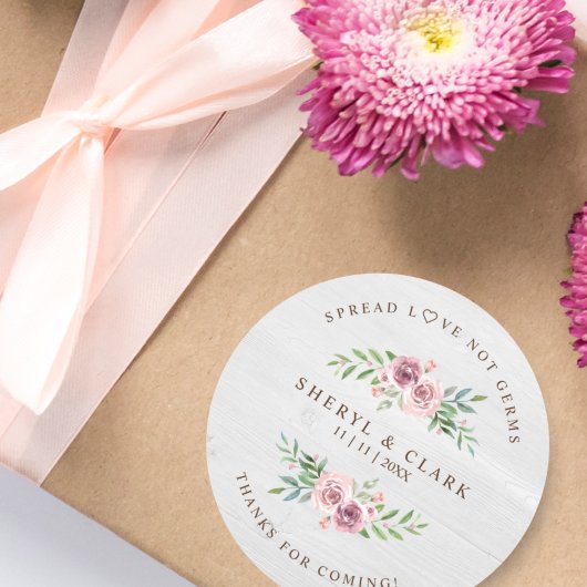 Custom White Wood Floral Wreath Wedding Sanitizer Runder Aufkleber