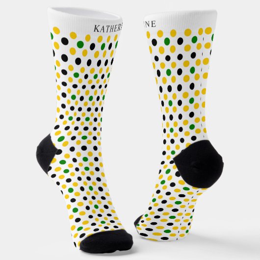 Custom White Yellow Green Black Polka Dot Design Socken (Gewinkelt)