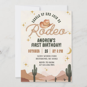 Custom Wild West First Rodeo Cowboy Geburtstagspar Einladung