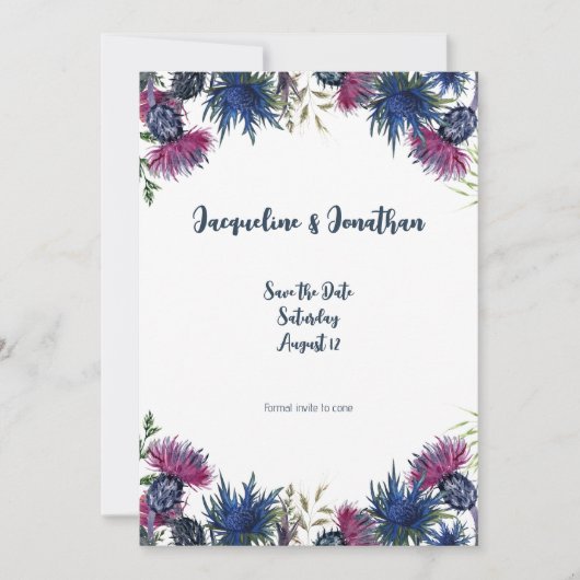 Custom Wildblume Scottish Thistles Save the Date Einladung (Vorderseite)