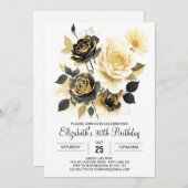 Custom Wildblumen Gold und Schwarz 30. Geburtstag Einladung (Vorne/Hinten)