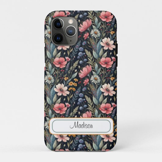 Custom Wildflowers Botanical Inspiration Black Case-Mate iPhone Hülle (Rückseite)