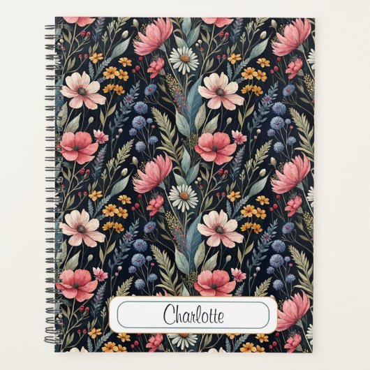 Custom Wildflowers Botanical Inspiration Black Planer (Vorderseite)