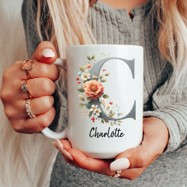Custom Wildflowers Initial Mug for Women or Moms Tasse