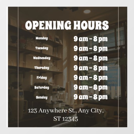 “Custom Window Cling – Business Opening Hours Sign Fensteraufkleber (Blatt)
