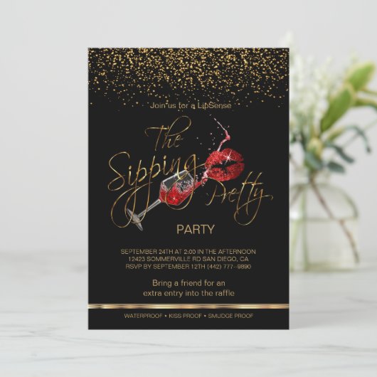 Custom - Wine and Lips Lipsense Party Einladung (Stehend Vorderseite)