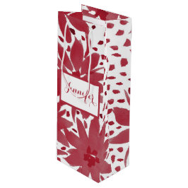 Custom Wine Floral Design Ruby Red Gift Bag Geschenktüte Für Weinflaschen