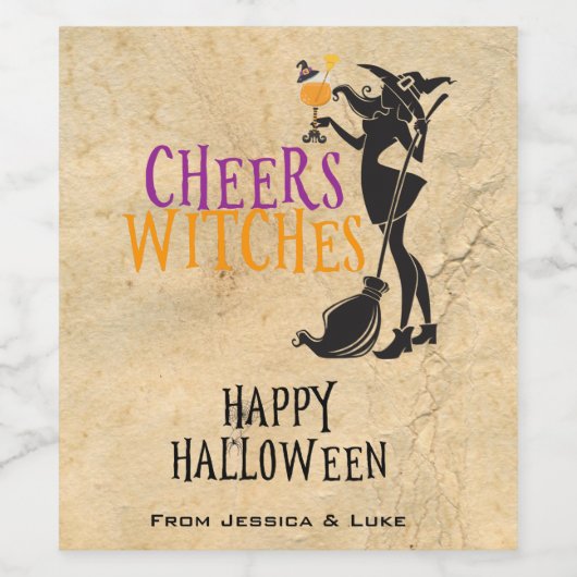 Custom Wine Label Cheers Hexen Halloween Weinetikett (Einzelnes Label)