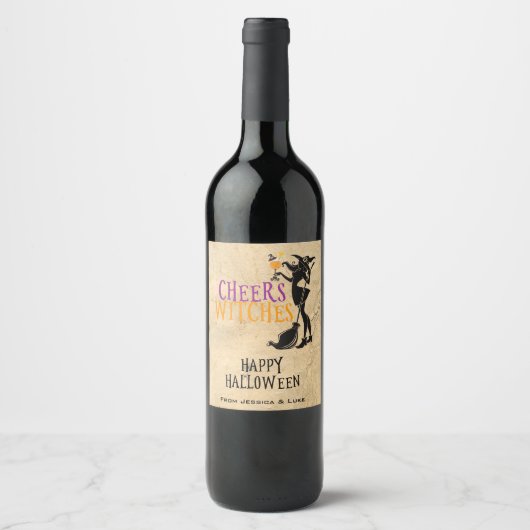 Custom Wine Label Cheers Hexen Halloween Weinetikett (Vorderseite)