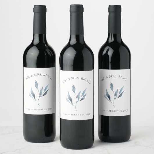 Custom Wine Labels Dusty Blue Botanicals Weinetikett (Flaschen)