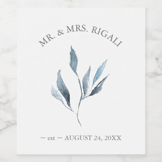 Custom Wine Labels Dusty Blue Botanicals Weinetikett (Einzelnes Label)