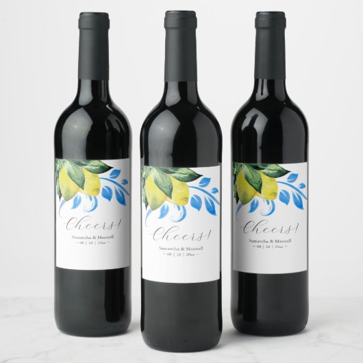 Custom Wine Labels Lemons Blau und Gelb Weinetikett (Flaschen)
