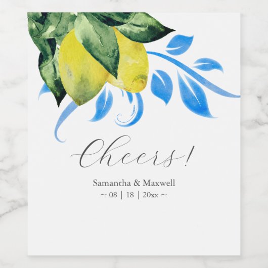 Custom Wine Labels Lemons Blau und Gelb Weinetikett (Einzelnes Label)