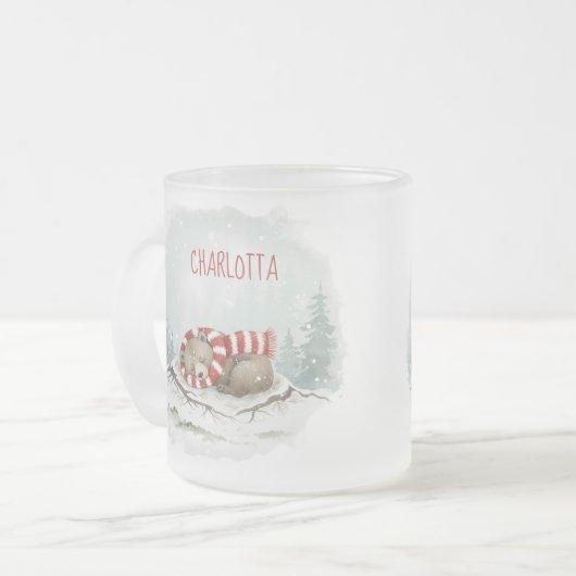 Custom Winter Bear Mug – Sleeping Animal Design Mattglastasse (Vorderseite Links)