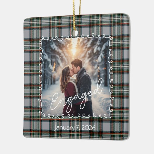 Custom Winter Engagement Photo Card with Tartan Keramikornament (Links)