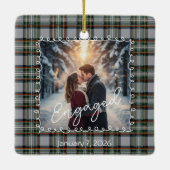 Custom Winter Engagement Photo Card with Tartan  Keramikornament (Rückseite)
