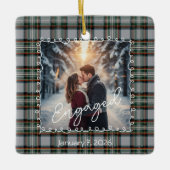 Custom Winter Engagement Photo Card with Tartan Keramikornament (Vorderseite)