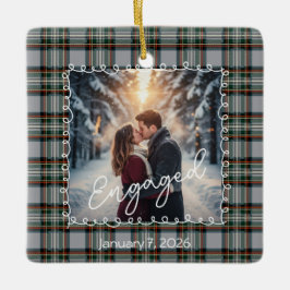 Custom Winter Engagement Photo Card with Tartan Keramikornament