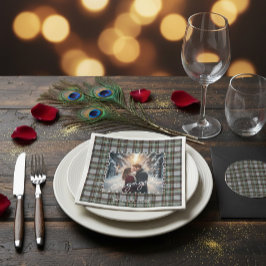 Custom Winter Engagement Photo Card with Tartan Serviette