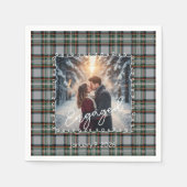 Custom Winter Engagement Photo Card with Tartan  Serviette (Vorderseite)