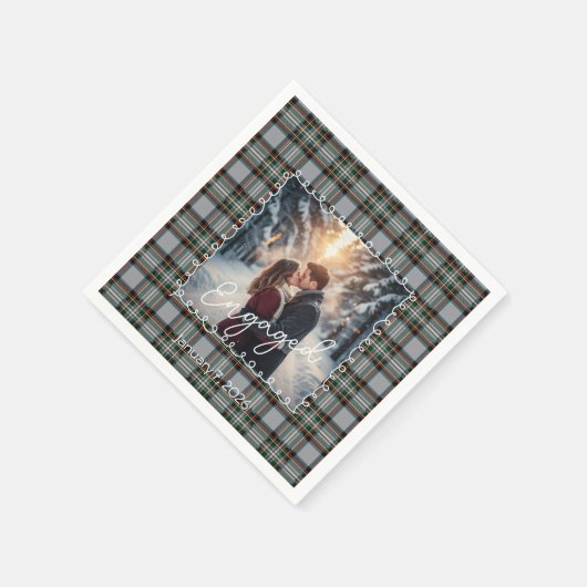 Custom Winter Engagement Photo Card with Tartan Serviette (Ecke)