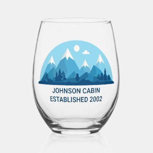 Custom Winter Family Kabine Blue Snowy Mountain Weinglas Ohne Stiel