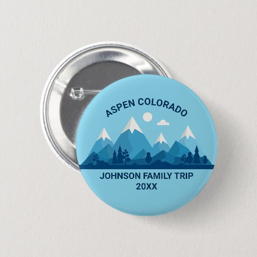 Custom Winter Family Wiedersehen Blue Snowy Mounta Button (Vorne & Hinten)