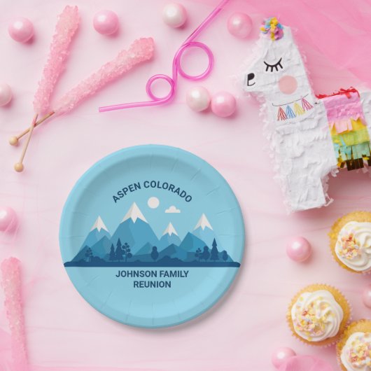 Custom Winter Family Wiedersehen Party Blue Mounta Pappteller (Party)