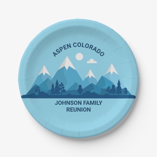 Custom Winter Family Wiedersehen Party Blue Mounta Pappteller (Vorderseite)