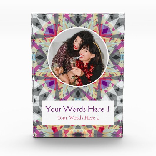 Custom Winter Gray Red Purple Star Christmas Gift Fotoblock (Vorderseite)