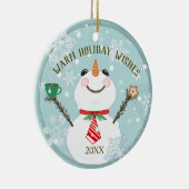 Custom Winter Holiday Weihnachtsschneemann Keramik Ornament (Rechts)