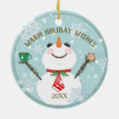 Custom Winter Holiday Weihnachtsschneemann Keramik Ornament (Hinten)