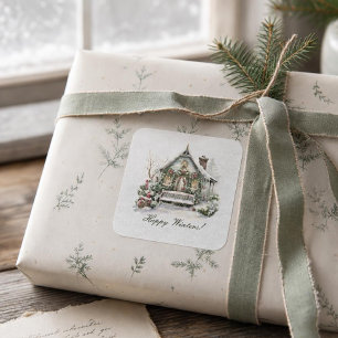Custom Winter Szene Snowflake Neujahr Weihnachten Quadratischer Aufkleber