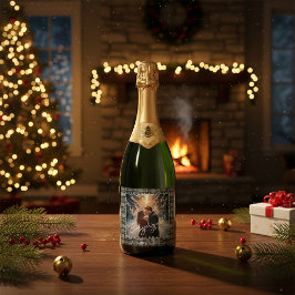 Custom Winter Tartan Engagement Photo Champagne Schaumweinetikett
