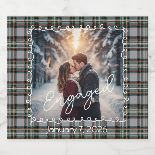 Custom Winter Tartan Engagement Photo Champagne  Schaumweinetikett (Einzelnes Label)