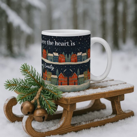 Custom Winter Village Mug with Quote and Name  Kaffeetasse
