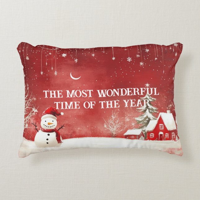 Custom Winter Wonderland Scene Weihnachtsschneeman Dekokissen (Vorderseite)