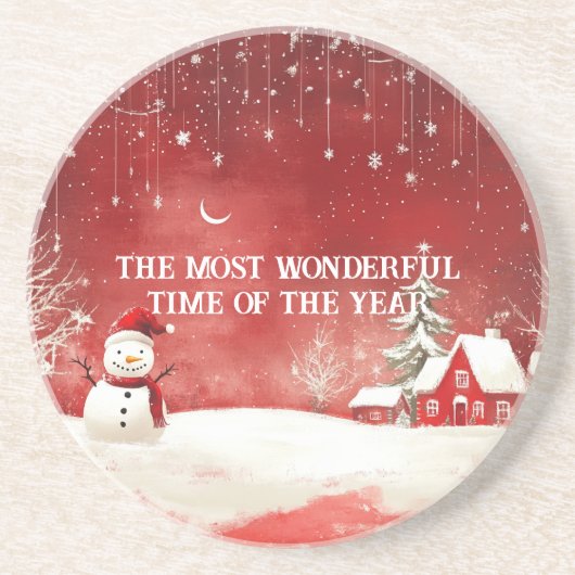 Custom Winter Wonderland Scene Weihnachtsschneeman Getränkeuntersetzer (Vorne)