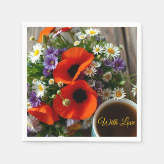 Custom "With Love" Cup of Coffee & Red Poppies Serviette