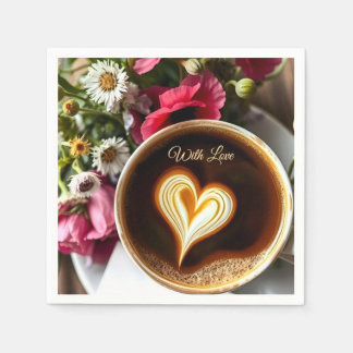 Custom "With Love" Cup of Coffee & Red Poppies Serviette