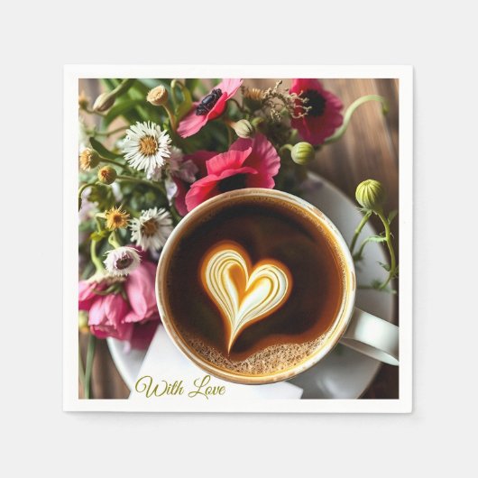 Custom "With Love" Cup of Coffee & Red Poppies Serviette (Vorderseite)