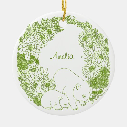 Custom Wombat Christmas Green Keramik Ornament (Vorne)