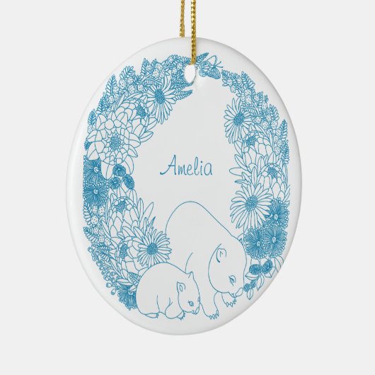 Custom Wombat Christmas Light Blue Keramik Ornament (Rechts)