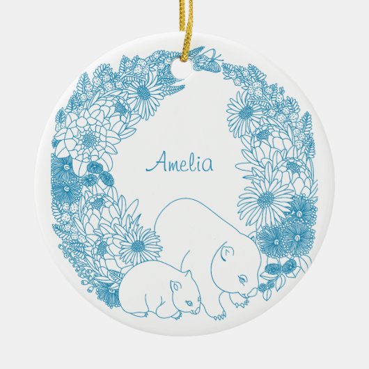 Custom Wombat Christmas Light Blue Keramik Ornament (Vorne)