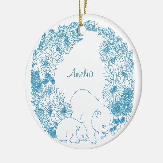 Custom Wombat Christmas Light Blue Keramik Ornament (Links)